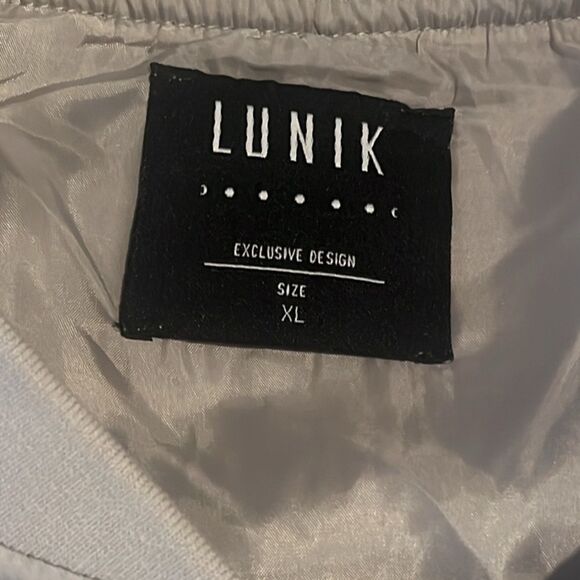 Lunik Silver Gray Embroidered Detail Full Zip Varsity Jacket Size XL - Picture 8 of 11